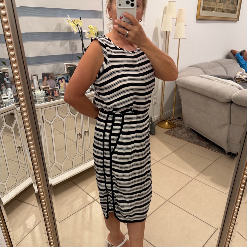 LOFT Black and White Striped Pencil Skirt